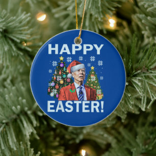 Funny Happy Easter Joe Biden Santa Christmas Ceramic Tree Decoration