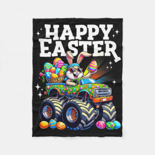 Funny Happy Easter Monster Truck Bunny Easter Eggs Fleece Blanket