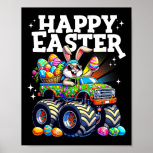 Funny Happy Easter Monster Truck Bunny Easter Eggs Poster