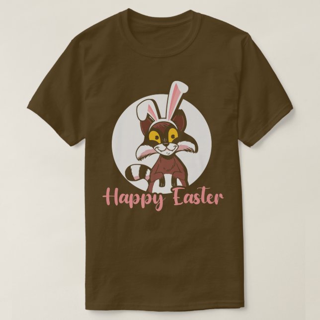Funny Happy Easter  Racoon Bunny  Egg Hunt Premiu T-Shirt (Design Front)