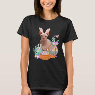 Funny happy easter sphynx cat bunny eggs basket ra T-Shirt