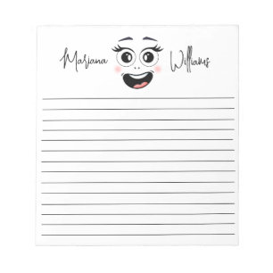 funny happy face, lined personalised name notepad