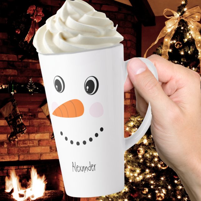 Funny Happy Face Snowman Christmas Hot Coco  Latte Mug (Creator Uploaded)