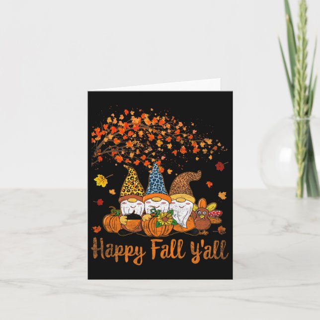 Funny Happy Fall Y'all Thanksgiving Gnomes Tree Pu Card (Front)