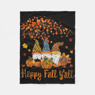 Funny Happy Fall Y'all Thanksgiving Gnomes Tree Pu Fleece Blanket