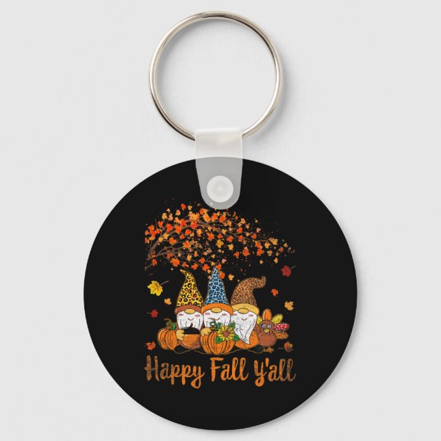 Funny Happy Fall Y'all Thanksgiving Gnomes Tree Pu Key Ring (Front)