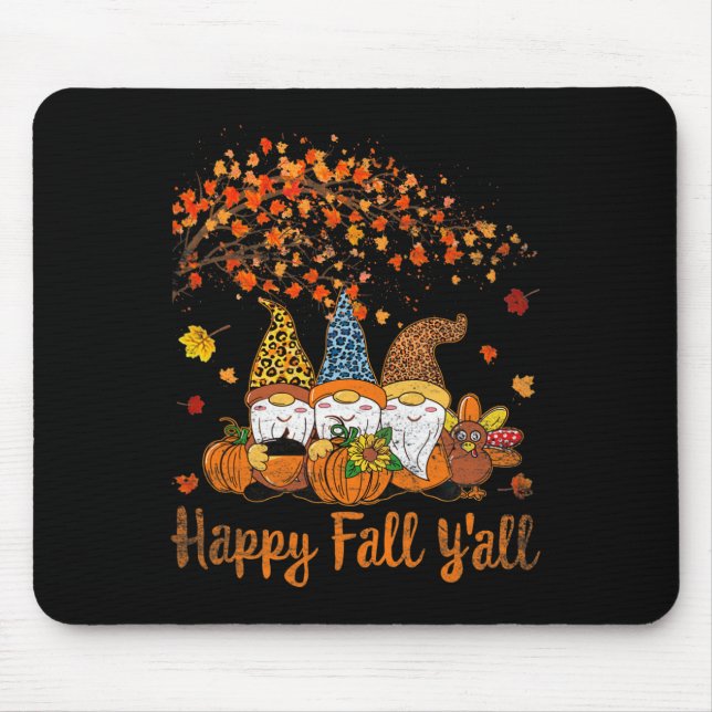 Funny Happy Fall Y'all Thanksgiving Gnomes Tree Pu Mouse Mat (Front)