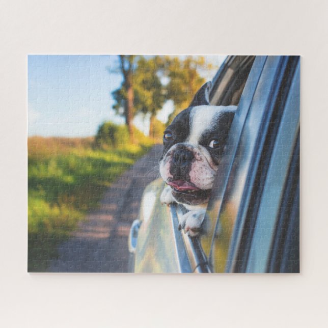 Funny Happy French Bulldog Dog Car Window Jigsaw Puzzle (Horizontal)