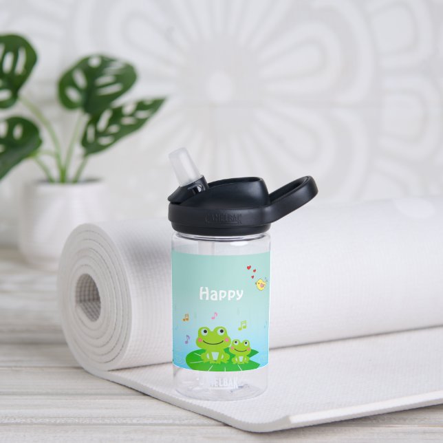 Funny Happy Frogs and Good Vibes Only Text Water Bottle (Yoga)