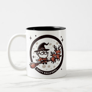 Funny "Happy Hallo-Oops!" Santa Witch  Two-Tone Coffee Mug