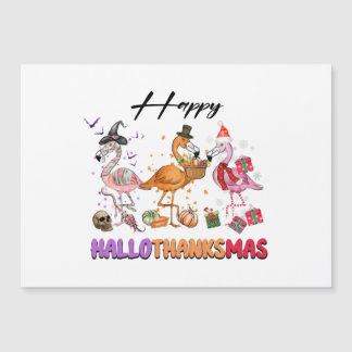 Funny Happy HalloThanksmas 2022  Cute Flamingo Magnetic Invitation