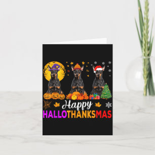 Funny Happy Hallothanksmas Doberman Dog Halloween Card