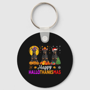 Funny Happy Hallothanksmas Doberman Dog Halloween Key Ring