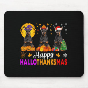 Funny Happy Hallothanksmas Doberman Dog Halloween Mouse Mat