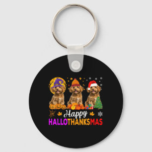 Funny Happy Hallothanksmas Poodle Dog Halloween Key Ring