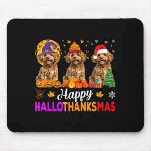 Funny Happy Hallothanksmas Poodle Dog Halloween Mouse Mat