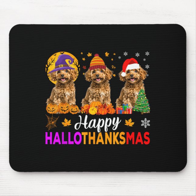 Funny Happy Hallothanksmas Poodle Dog Halloween Mouse Mat (Front)