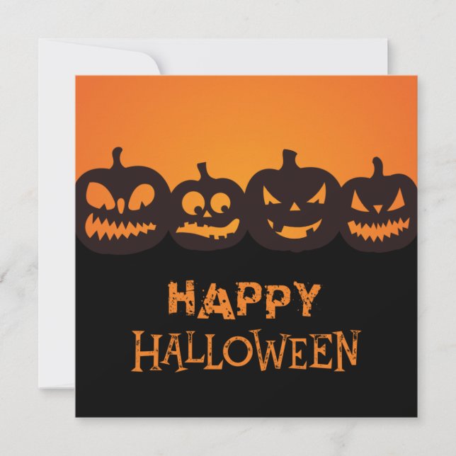 Funny Happy Halloween Carved Pumpkin Quartet Holiday Card (Front)
