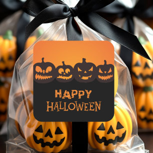 Funny Happy Halloween Carved Pumpkin Quartet Square Sticker