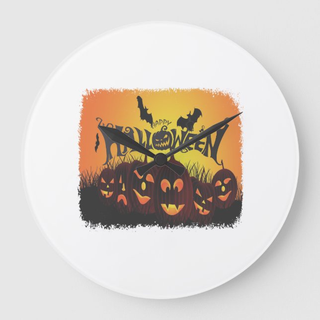 Funny Happy Halloween design Large Clock (Front)