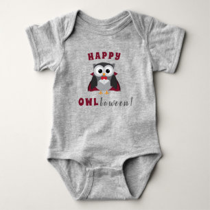Funny Happy Halloween Owl Vampire Trick or Treat B Baby Bodysuit