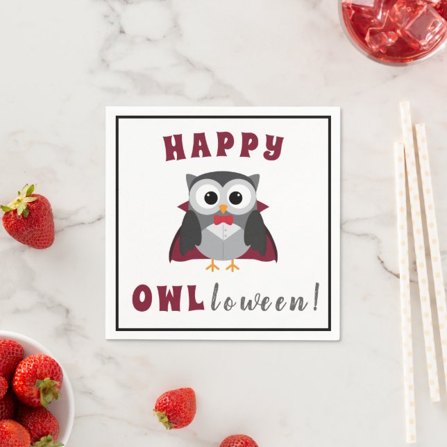 Funny Happy Halloween Owl Vampire Trick or Treat  Napkin (Insitu)