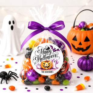 Funny Happy Halloween Pumpkin Ghosts Bat Favour Classic Round Sticker
