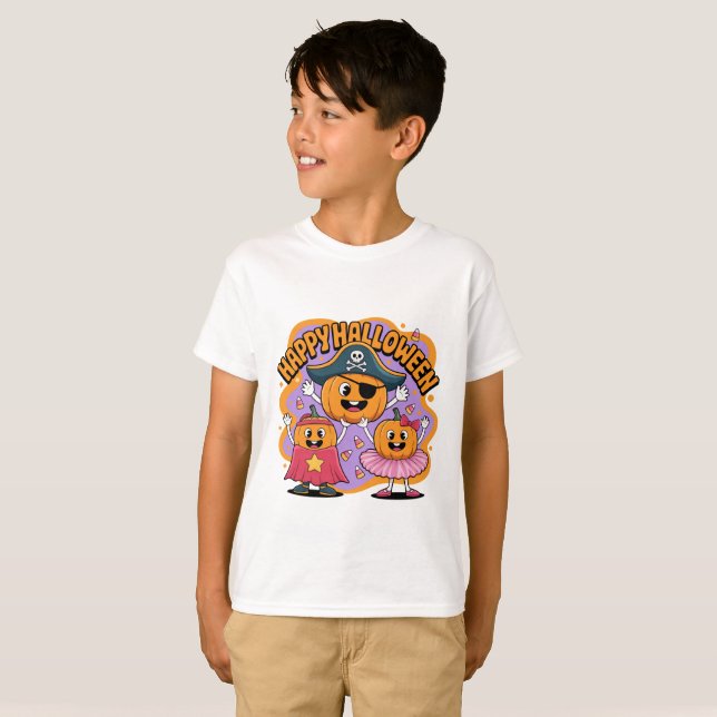 Funny Happy Halloween Pumpkin Kids T-Shirt  (Front Full)