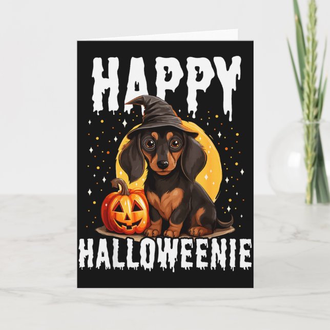 Funny Happy Halloweenie Halloween 2024 Weiner Dog  Card (Front)
