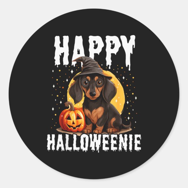 Funny Happy Halloweenie Halloween 2024 Weiner Dog  Classic Round Sticker (Front)