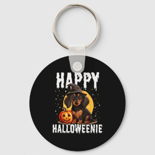 Funny Happy Halloweenie Halloween 2024 Weiner Dog Key Ring