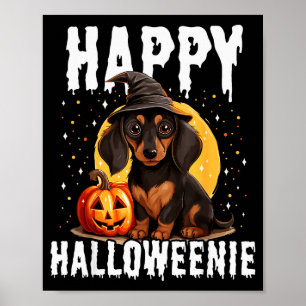 Funny Happy Halloweenie Halloween 2024 Weiner Dog  Poster