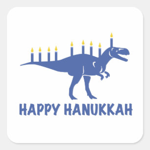 Funny Happy Hanukkah Dinosaur Menorah Candle Square Sticker