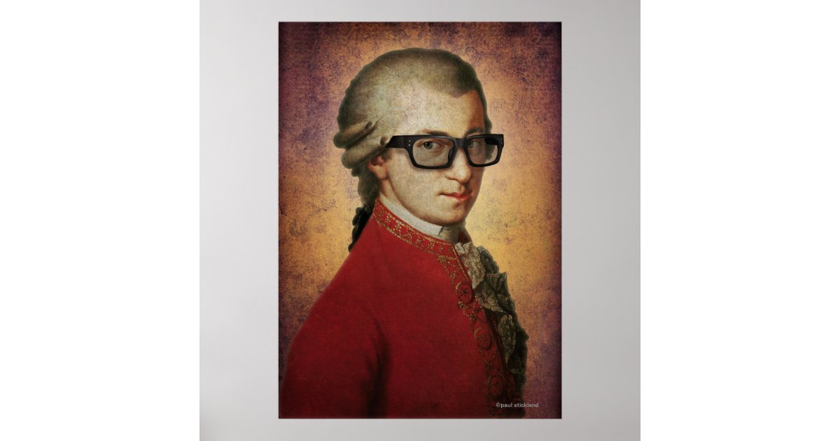 Funny Happy Hipster Mozart Classical Music Art Poster | Zazzle