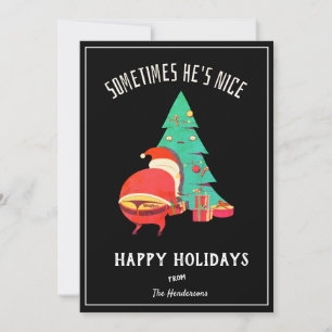 Funny Happy Holidays Greeting Naughty Santa Black Holiday Card