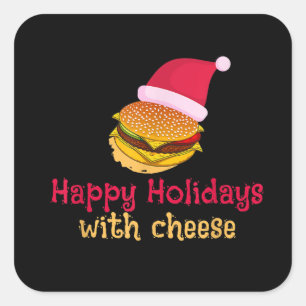 Funny Happy Holidays with Cheese, Christmas Cheese Square Sticker