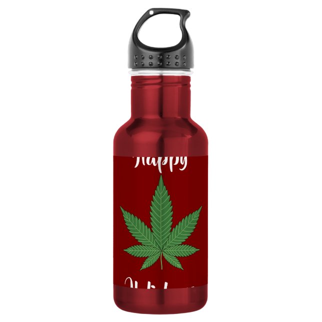 Funny Happy Holidaze Weed Leaf Personalised 532 Ml Water Bottle (Front)