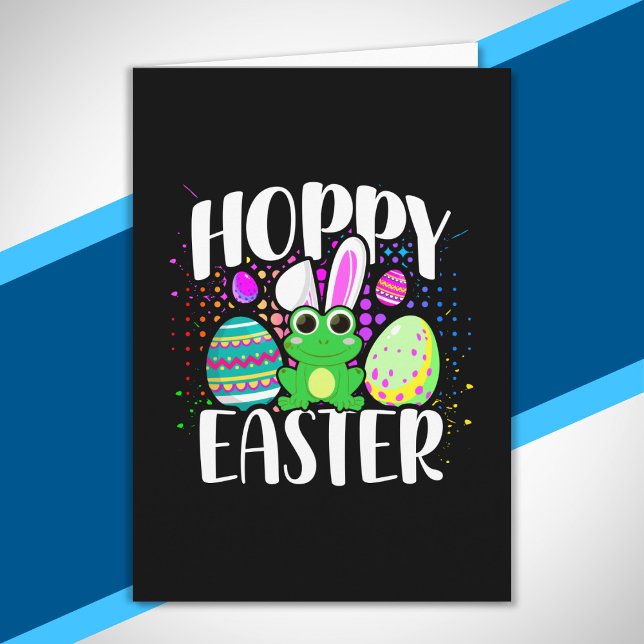 Funny Happy Hoppy Easter Eggs Cute Frog Bunny Ears Card (Creator Uploaded)