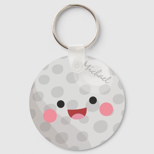 Funny Happy Kawaii Golf Ball Golfer's Name Kids Key Ring (Front)