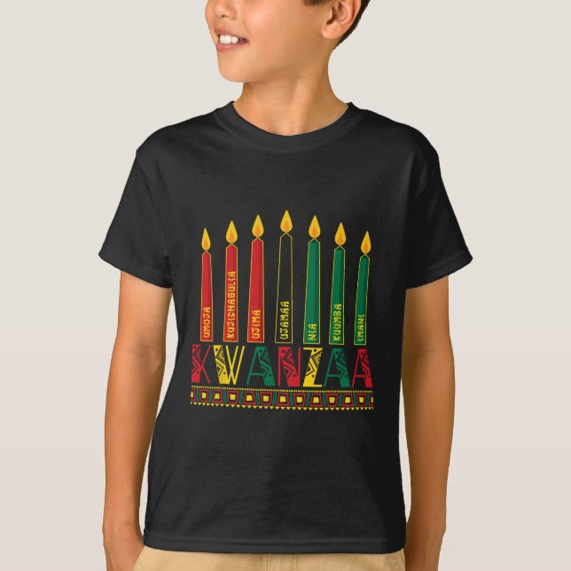 Funny Happy Kwanzaa Kinara Principles Candles Pan  T-Shirt (Front)