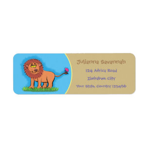 Funny, happy lion with butterfly cartoon