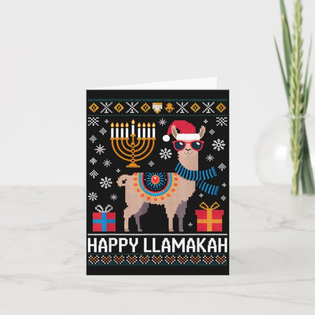 Funny Happy Llamakah Llama With Menorah  Card (Front)