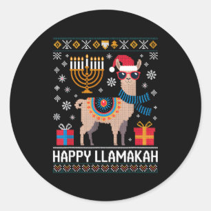 Funny Happy Llamakah Llama With Menorah Classic Round Sticker