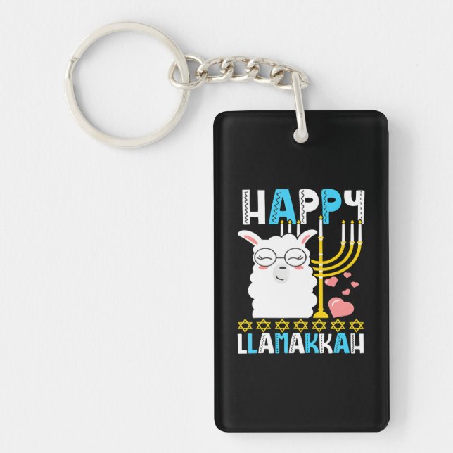 Funny Happy Llamakkah Hanukkah Chanukah Jewish Key Ring (Front)