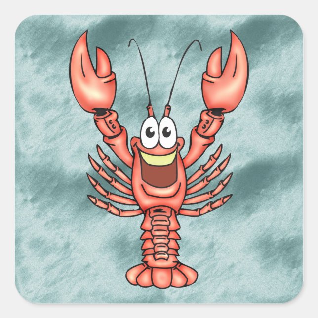 Funny Happy Lobster Square Sticker (Front)