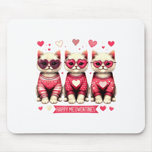Funny Happy Meowentines Cute Valentine Cats Love C Mouse Mat (Front)
