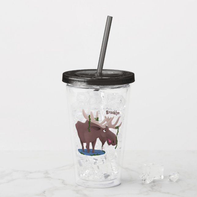 Funny happy moose cartoon illustration acrylic tumbler (Back Ice)