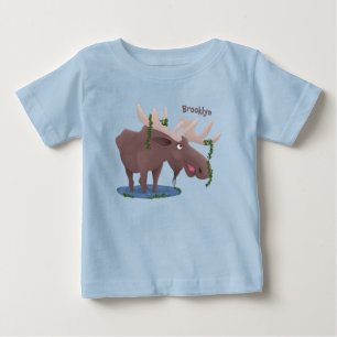 Funny happy moose cartoon illustration baby T-Shirt