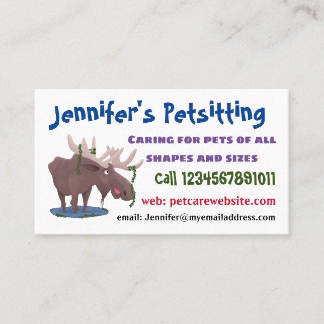 Funny happy moose cartoon illustration business card (Front)