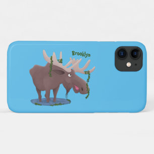 Funny happy moose cartoon illustration iPhone 11 case